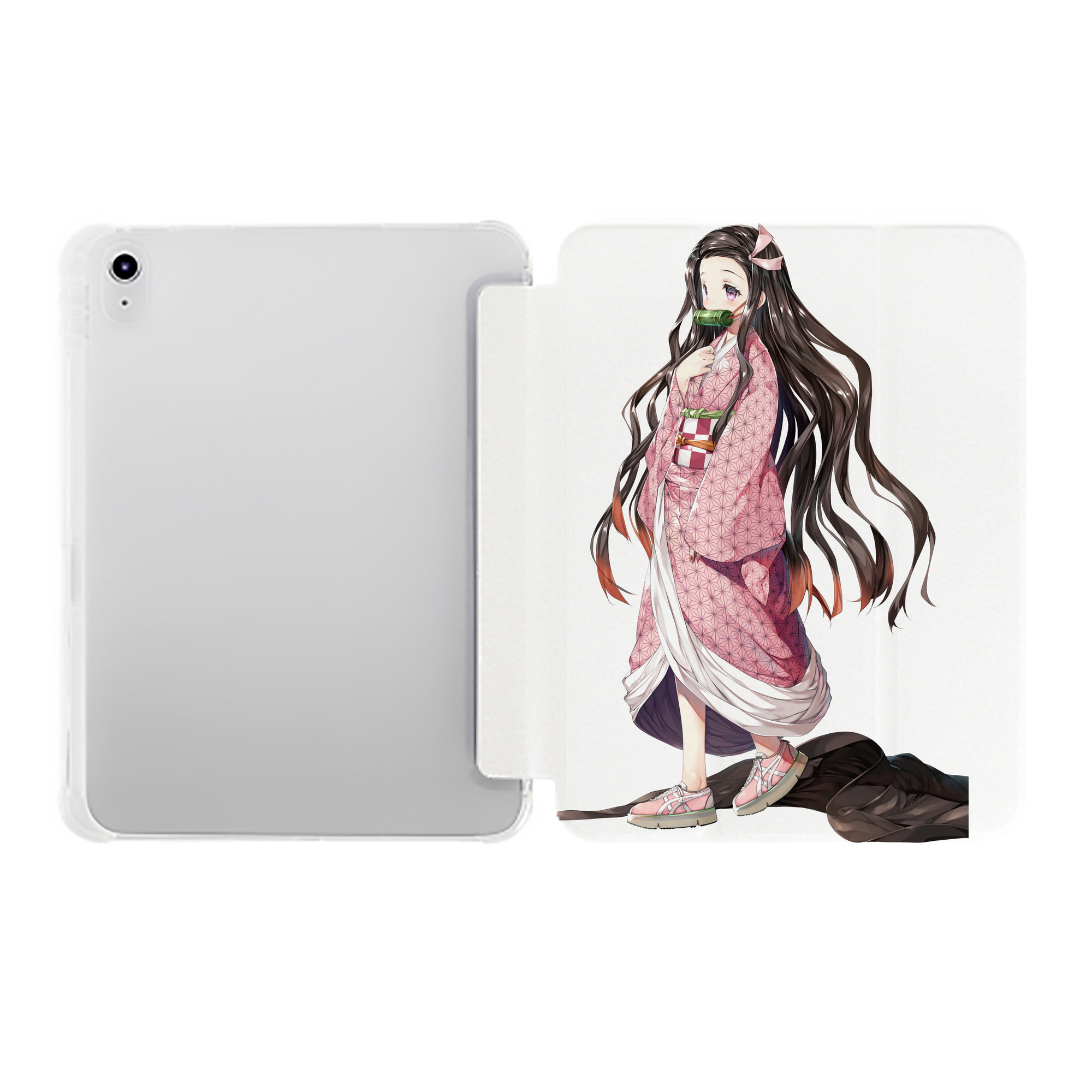 （画像用） 鬼滅の刃（きめつのやいば）竈門 禰󠄀豆子／かまど ねずこ Kamado Nezuko IPad ケース ペン収納付き 三つ折りスタンド PUレザー×シリコン 対応機種9.5/10.5/10.9インチ